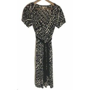 Merona black white v-neck strap waist dress short sleeve extra small READ